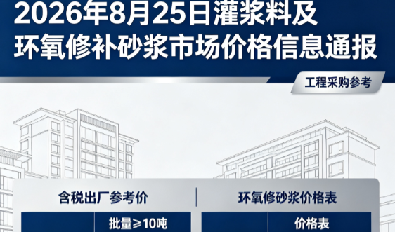 于都2026年8月25日灌浆料及环氧修补砂浆市场价格信息通报